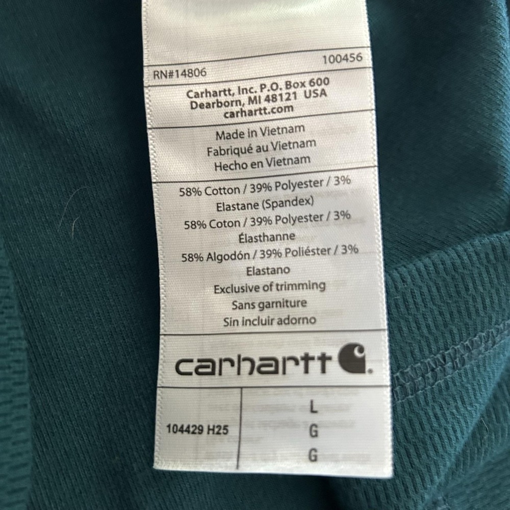 Carhartt Shirt Mens Large Green Henley Long Sleeve Pocket Workwear Relaxed - Picture 5 of 8